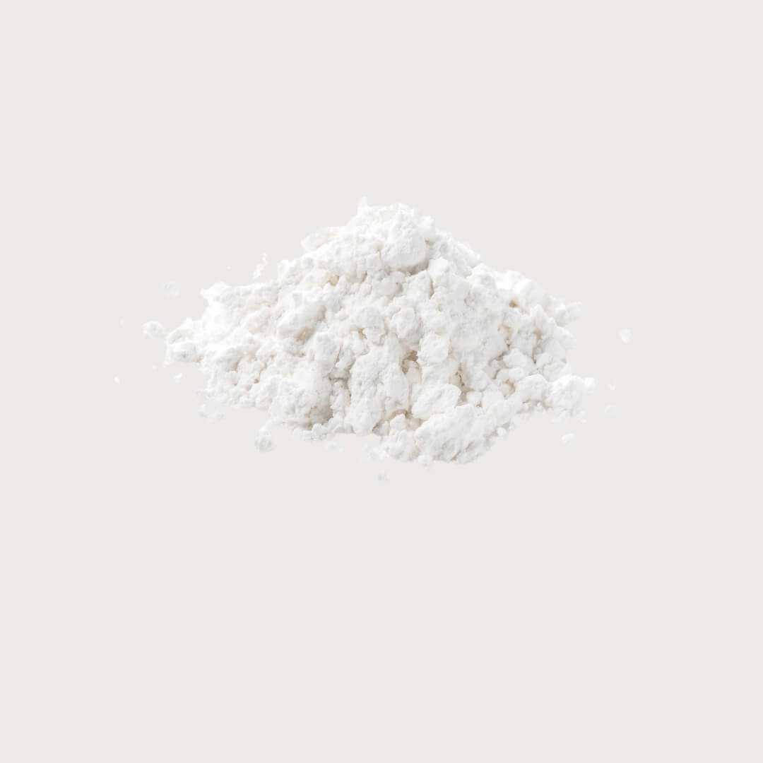 White powder Allantoin on a light gray background