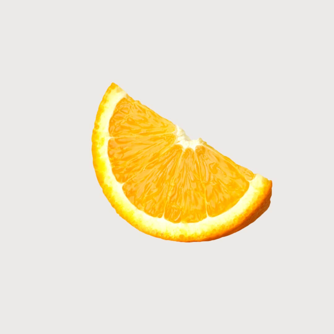 Slice of orange on a light gray background